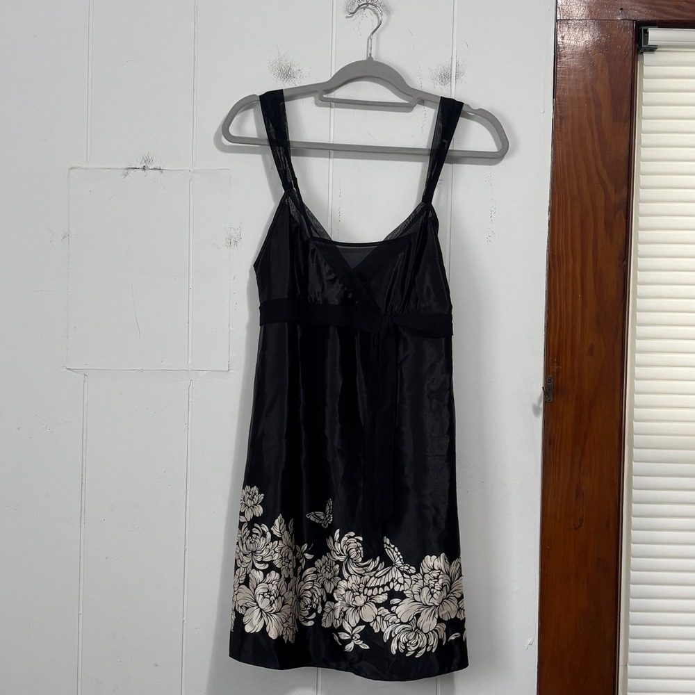 Morgan Taylor Intimates Black Satin Floral Chemise Nightgown Medium NEW
